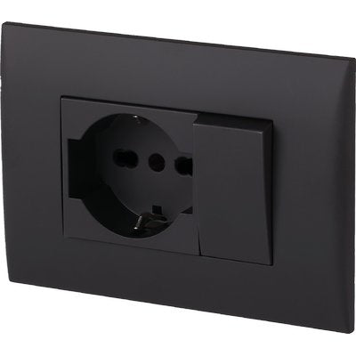 Placca Precomposta 2212 Electraline - Nero Posti 2 Deviatore + Schuko Volt 220 A 16- 2 Pezzi