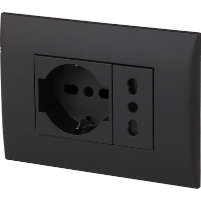 Placca Precomposta 2211 Electraline - Nero Posti 2 Presa 10/16 + Schuko Volt 220 A 16- 2 Pezzi