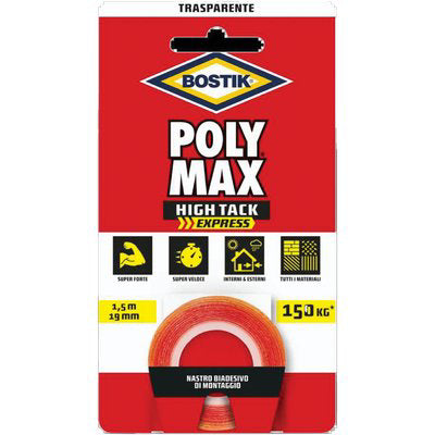 Bostik Polymax High Tack Nastro Biadesivo - Trasparente H.Mm 19 Mt 1,5- 4 Pezzi
