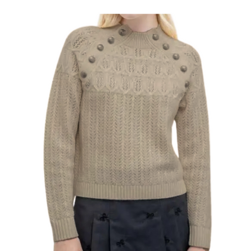 GOA GOA Goa Goa Maglione 100% lana con bottoni modello Surita con collo alto e lavorazione traforata colore fango da donna