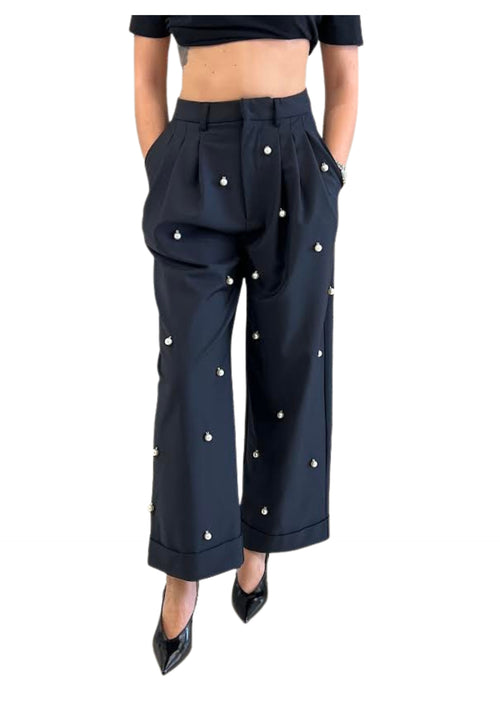 MEIMEIJ PANTALONE GAMBA LARGA Donna CON DETTAGLI CON PERLE da donna