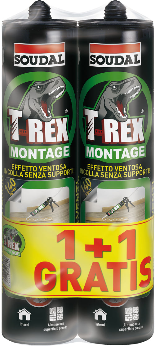 Soudal Adesivo Di Montaggio ''T-Rex 1+1 Omaggio'' Effetto Ventosa Gr. 380 - Bianco 6.00 Pz