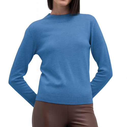 GOA GOA Goa Goa maglia girocollo blu denim ultrasoft 100% lana modello Dolores con maniche lunghe da donna