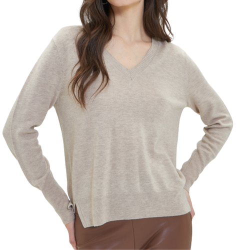 GOA GOA Goa Goa maglia scollo V ultrasoft 100% lana modello Nikita colore beige melange con laccetto laterale da donna