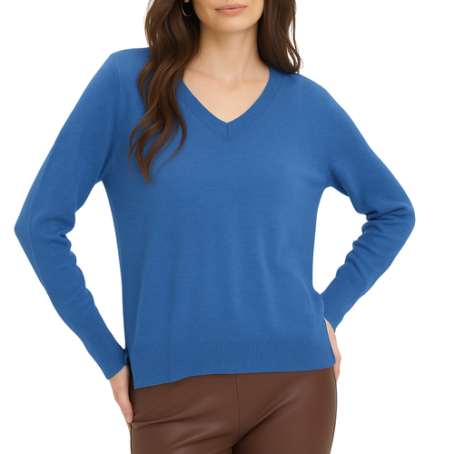 GOA GOA Goa Goa maglia scollo V ultrasoft 100% lana modello Nikita colore blu denim con laccetto laterale da donna