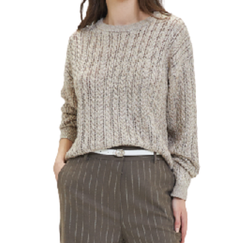 GOA GOA Goa Goa maglione a trecce in misto lana modello Orix colore fango con scollo rotondo e micropaillettes da donna