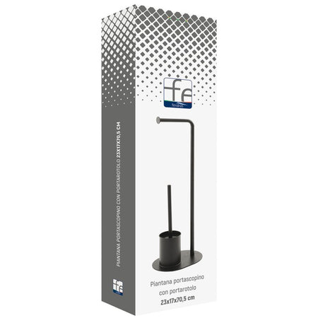Piantana Portascopino Con Portarotolo Base Ovale In Acciaio Nero Opaco L23Xh70,5Xp17 Cm Feridras