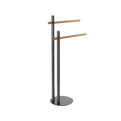 Piantana Portasciugamani Nera Con Bracci In Bamboo L22Xh80,5Xp22 Cm Feridras