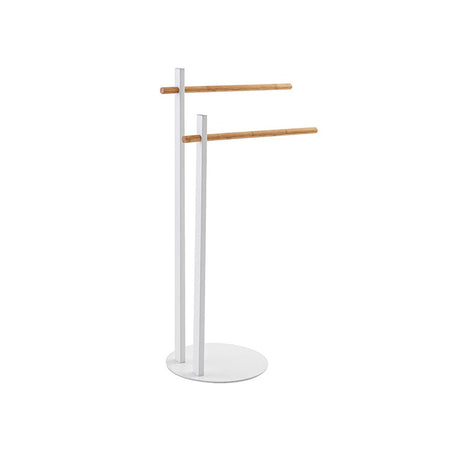 Piantana Portasciugamani Bianca Con Bracci In Bamboo L22Xh80,5Xp22 Cm Feridras