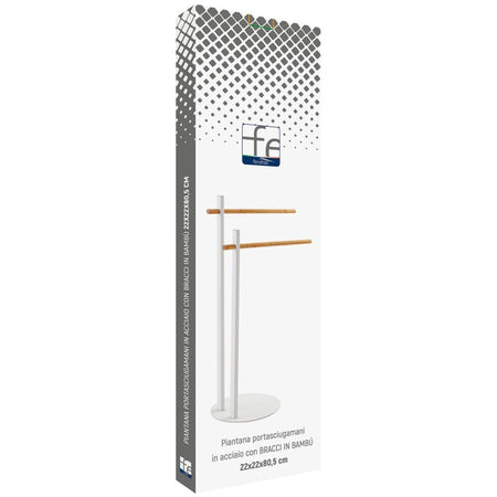 Piantana Portasciugamani Bianca Con Bracci In Bamboo L22Xh80,5Xp22 Cm Feridras
