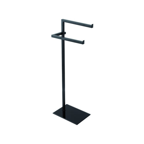 Piantana Portasciugamani Nera In Acciaio Con Base In Vetro Temperato 20X86,5X28 Cm Feridras