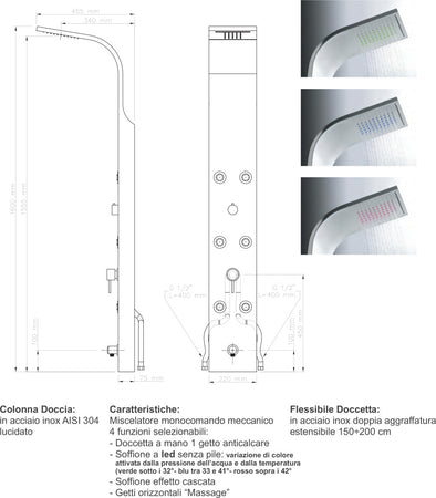 Parete Attrezzata Multifunzione Mod. Vittoria Con Led- Acciaio Inox Lucidato- Metaf- Pezzi 1