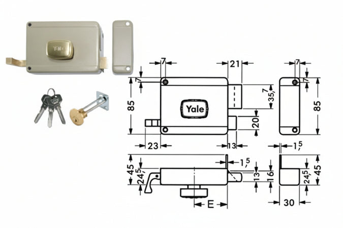 Serratura Da Portoncino Con Pomolo Interno Catenaccio E Scrocco 6200- - Mm.40 Sx (Y62000402) - 1 Pezzi Yale