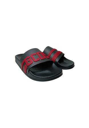 GCDS Scarpe Uomo Sliders logo chain black-bordeaux da uomo