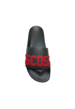 GCDS Scarpe Uomo Sliders logo chain black-bordeaux da uomo