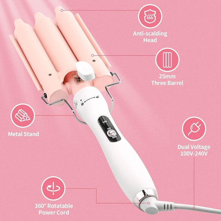 Ferro Arricciacapelli a 3 Cilindri, Piegatore per Capelli a Doppio Voltaggio