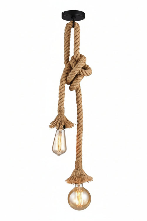 Luce a Sospensione a Doppia Testa in Corda di Canapa, Corda Vintage Lampade