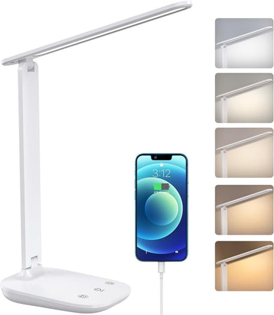 Lampada da Scrivania, Pieghevole Lampada Scrivania LED con Filo USBC, Dimmer