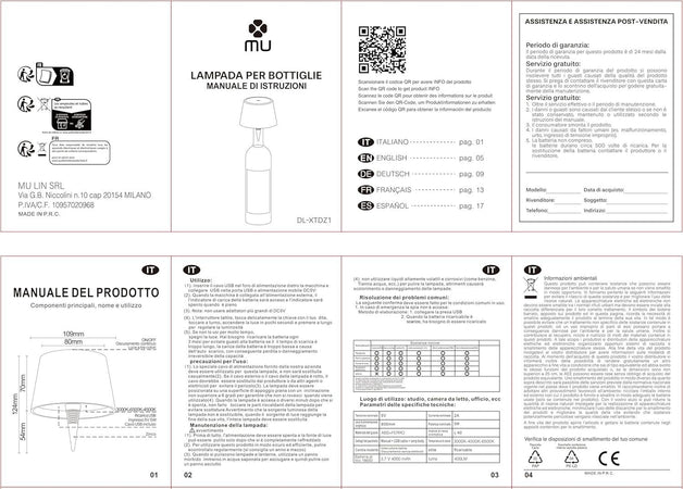 Lampada ricaricabile a forma di bottiglia da tavolo wireless dimmerabile