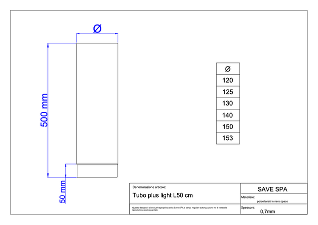 Tubo Per Stufa A Legna 'Plus Light' Ø 150X500 Mm - Save