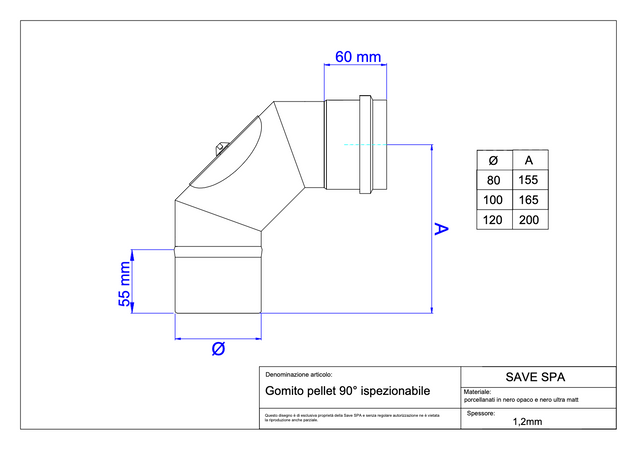 Gomito A 90 ° Con Ispezione Per Stufe A Pellet 'Light' Ee ? 80 Mm - Save