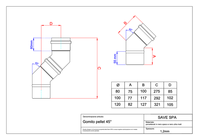 Gomito A 45 ° Per Stufe A Pellet 'Light' Ee ? 100 Mm - Save