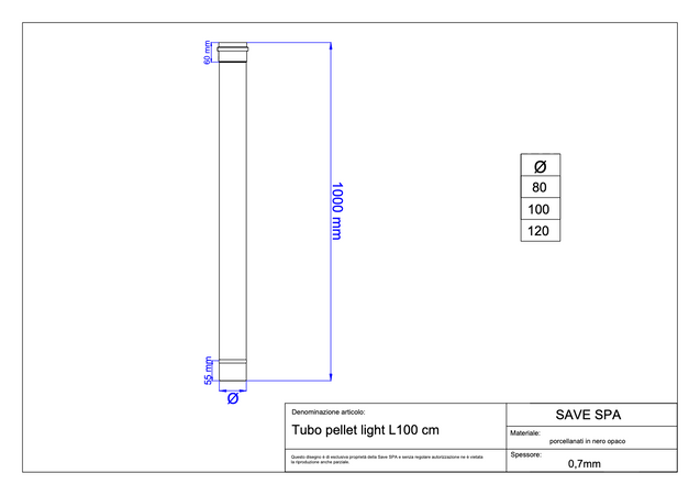 Tubo Per Stufe A Pellet 'Light' Ø 80X1000 Mm - Save