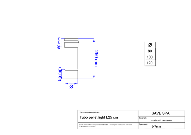 Tubo Per Stufe A Pellet 'Light' Ø 100X250 Mm - Save