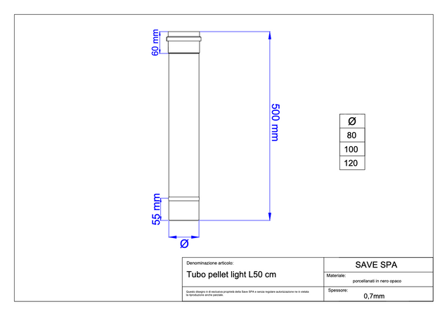 Tubo Per Stufe A Pellet 'Light' Ø 100X500 Mm - Save