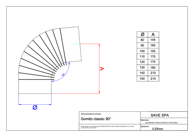Gomito Smaltato 90 ° 'Classic' Ee ? 120 Mm - Col. Marrone - Save