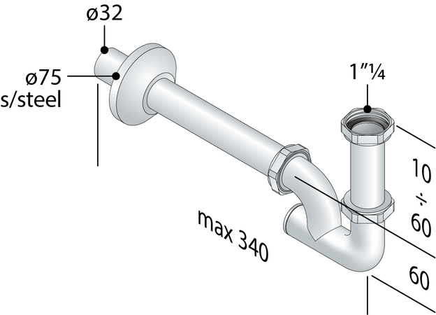 Sifone A Colonna In Ottone Cromato Senza Piletta Per Lavabo 1 1/4 X 32 Tea