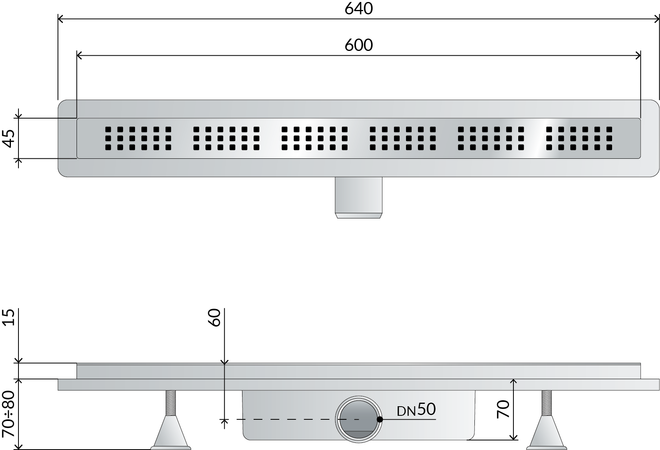 Canalina Doccia Sifonata In Abs Con Griglia In Acciaio Inox Regolabile Modello Basicflow Tea