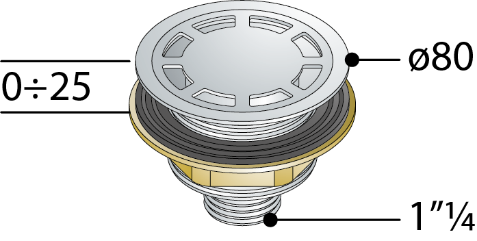 Piletta Sifonata In Ottone Cromato Con Griglia Per Piatto Doccia Ø80 Modello 1”¼ Tea