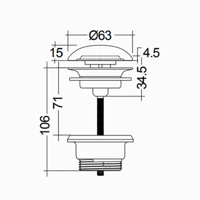 Piletta Lavabo Click Clack Feeling Senza Troppo Pieno- Tappo Grigio Opaco- Rak- Pezzi 1