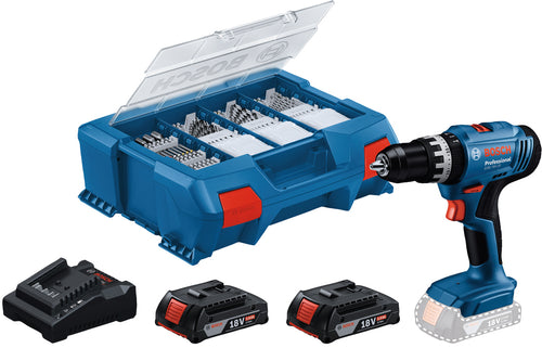 Bosch Trapano Avvitatore Con Percussione Gsb 18V-25 2 Batterie 2,0 Ah In L-Case + 63 Accessori