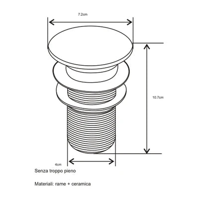Piletta Click-Clack Lavabo Fancy Matt Senza Troppo Pieno- Bianco Opaco- Dh- Pezzi 1