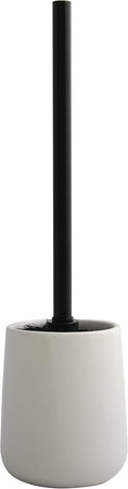 Porta Scopino Maonie Con Supporto In Ceramica- Bianco-Nero- Spire- Pezzi 1