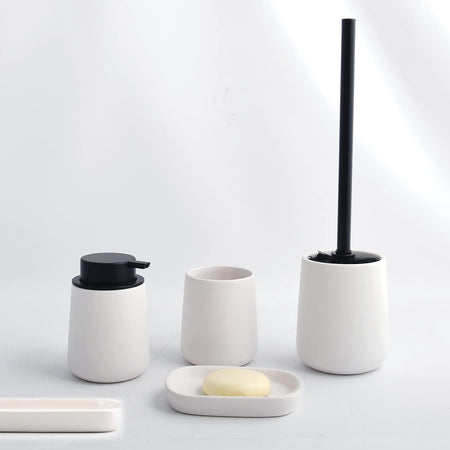 Porta Scopino Maonie Con Supporto In Ceramica- Bianco-Nero- Spire- Pezzi 1