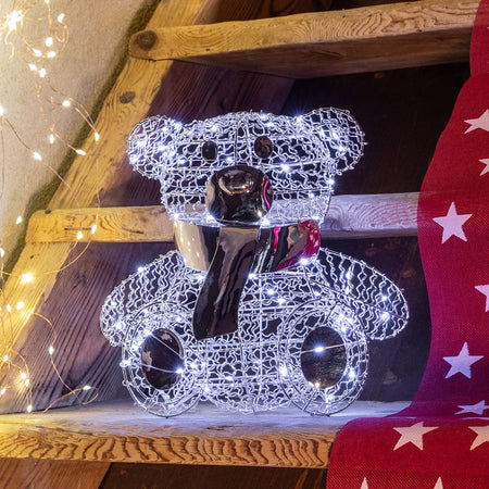 Orsetto "Teddy Bear" luminoso con led bianco freddo argento per interno