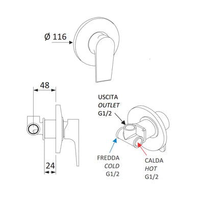 Monocomando Incasso Doccia Linea Artic- Nero Opaco- Maria- Pezzi 1