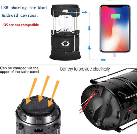 Lanterna LED Campeggio – portatile Lanterna ricaricabile USB solare ultra lumino