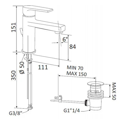 Monocomando Lavabo Linea Artic- Nero Opaco- Maria- Pezzi 1