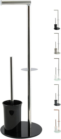 Piantana Colonna Acciaio Inox Porta Scopino Base Vetro Ovale- Acciaio Inox Vetro Nero- Spire- Pezzi 1