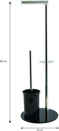 Piantana Colonna Acciaio Inox Porta Scopino Base Vetro Ovale- Acciaio Inox Vetro Nero- Spire- Pezzi 1