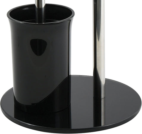 Piantana Colonna Acciaio Inox Porta Scopino Base Vetro Ovale- Acciaio Inox Vetro Nero- Spire- Pezzi 1