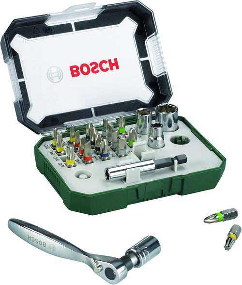 Set Avvitamento Rainbow Evo 26 Pezzi Con Cricchetto Bussole E Bit Magnetici Codificati A Colori Bosch