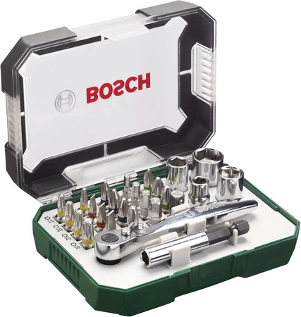 Set Avvitamento Rainbow Evo 26 Pezzi Con Cricchetto Bussole E Bit Magnetici Codificati A Colori Bosch
