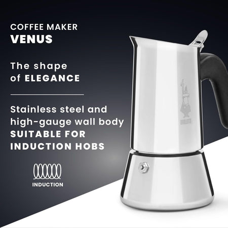 Caffettiera Venus 2 Tazze In Acciaio Inox Caffè Espresso Manico Ergonomico E Valvola Di Sicurezza Bialetti