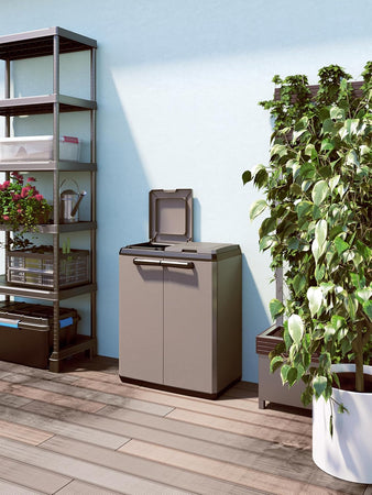 Pattumiera Basic 2 Ante 220 Litri Per Raccolta Differenziata In Resina Riciclata Con Coperchio E Etichette Adesive Keter