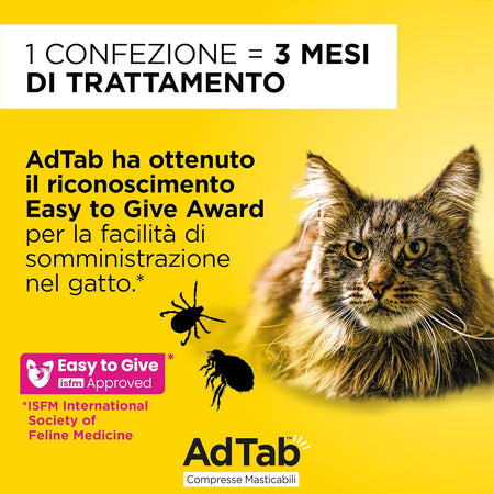 Compresse Antiparassitarie Masticabili Adtab Per Gatti Da 2 A 8 Kg 3 Compresse Da 48 Mg Protezione Mensile Contro Pulci E Zecche Elanco